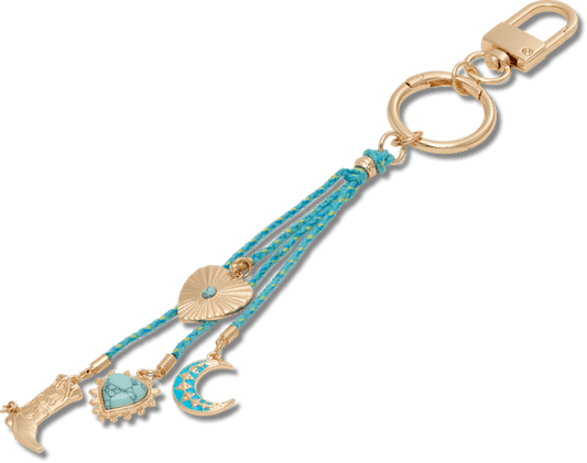 Western Boot Bag Charm - Silver / Turquoise
